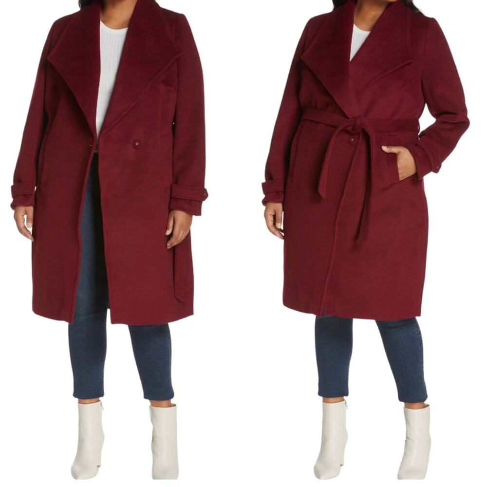 City Chic So Sleek Shawl Collar Belted Pea Coat in Ruby Red Size XL US 22W  NWT
